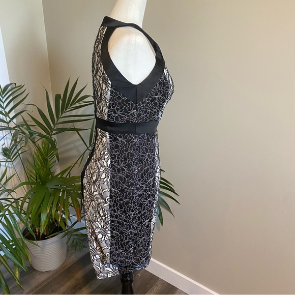 Cache Black and White Lace Round Neck Dress Size 2 - Picture 4 of 10